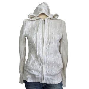 Fashion big white knit full zip sweatshirt